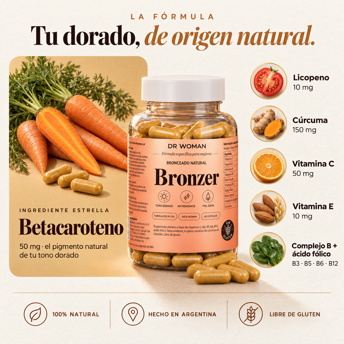 BETACAROTENO - La nueva Formula para Broncearse en 18 dias sin tomar sol