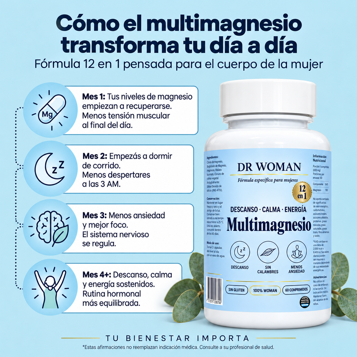 MULTIMAGNESIO 12 en 1 · Tratamiento para Descanso, Calma y Energía